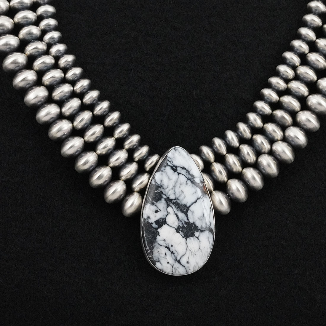 Eugene Gruber, Bryannen Halwood White Buffalo & Sterling Silver Navajo Pearl Necklace