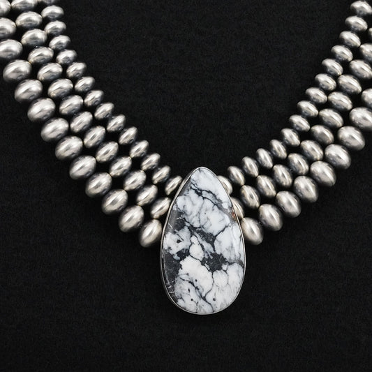 Eugene Gruber, Bryannen Halwood White Buffalo & Sterling Silver Navajo Pearl Necklace