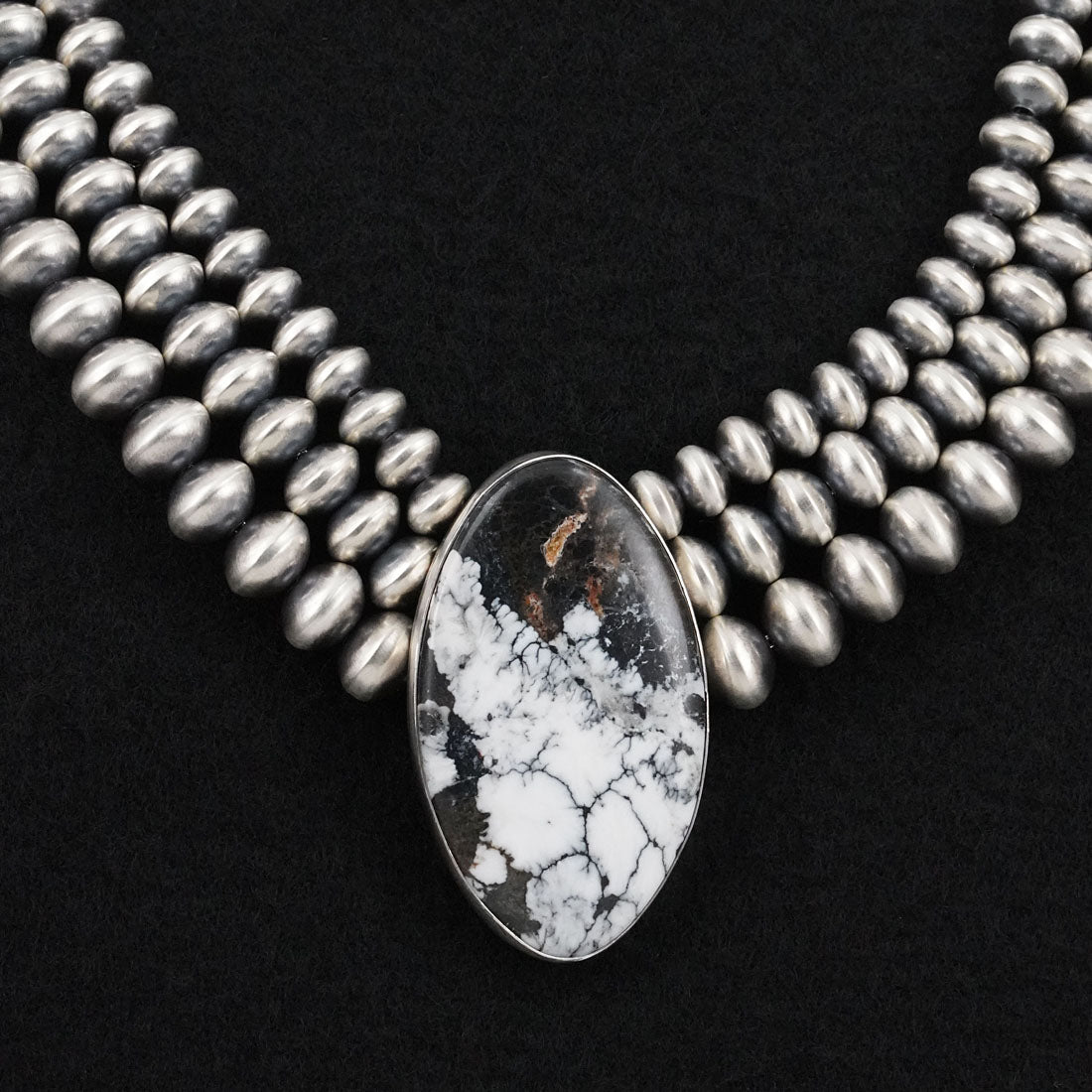 Eugene Gruber, Bryannen Halwood White Buffalo & Sterling Silver Navajo Pearl Necklace