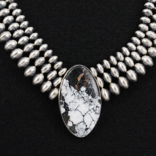 Eugene Gruber, Bryannen Halwood White Buffalo & Sterling Silver Navajo Pearl Necklace