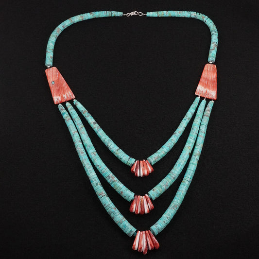 Lupe Lavato Turquoise, Spiny Oyster & Sterling Silver Necklace 24"