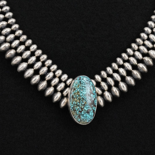 Eugene Gruber, Bryannen Halwood Turquoise & Sterling Silver Navajo Pearl Necklace