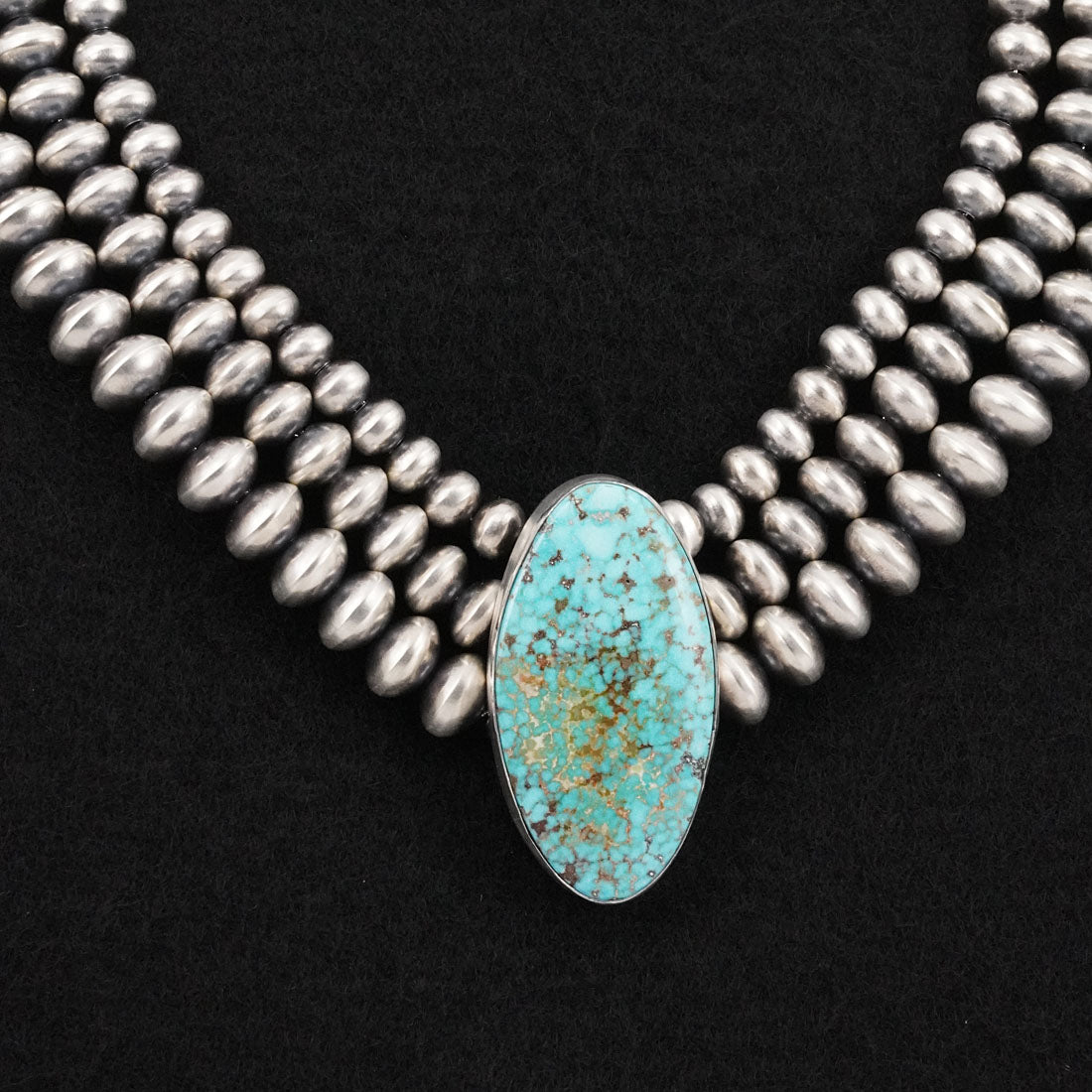 Eugene Gruber, Bryannen Halwood Turquoise & Sterling Silver Navajo Pearl Necklace