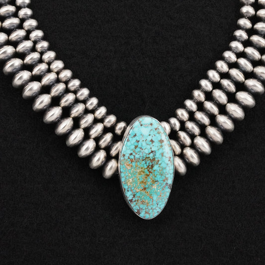 Eugene Gruber, Bryannen Halwood Turquoise & Sterling Silver Navajo Pearl Necklace
