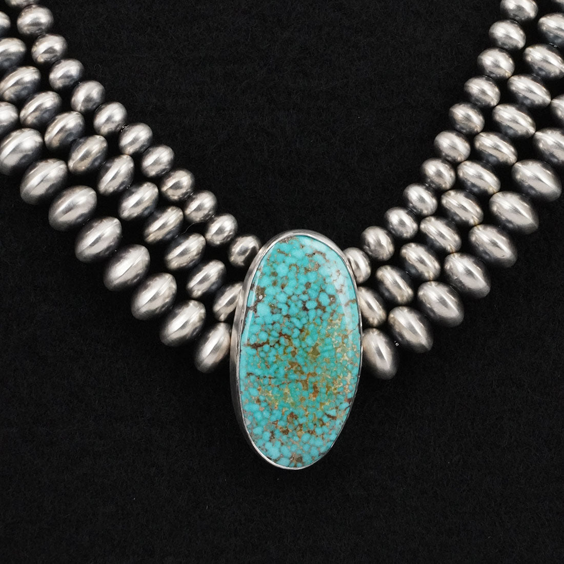 Eugene Gruber, Bryannen Halwood Turquoise & Sterling Silver Navajo Pearl Necklace