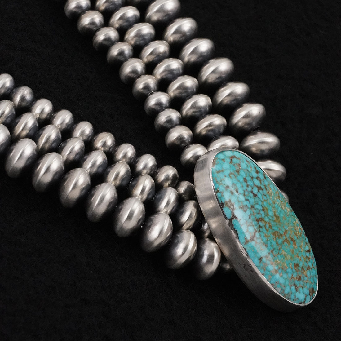 Eugene Gruber, Bryannen Halwood Turquoise & Sterling Silver Navajo Pearl Necklace