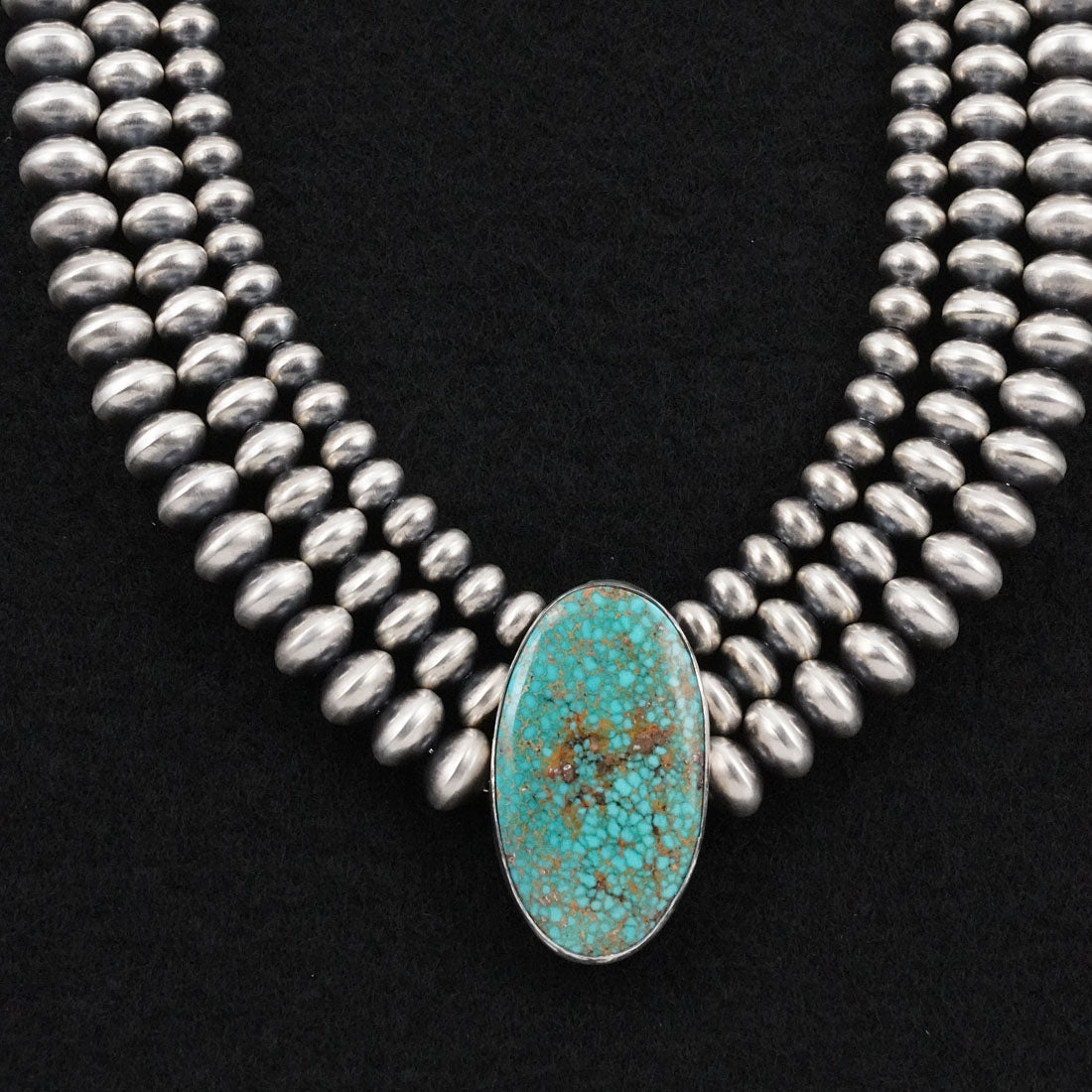 Eugene Gruber, Bryannen Halwood Turquoise & Sterling Silver Navajo Pearl Necklace