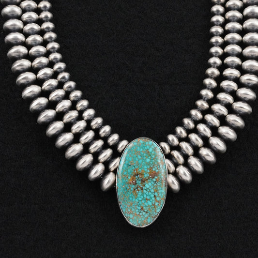 Eugene Gruber, Bryannen Halwood Turquoise & Sterling Silver Navajo Pearl Necklace