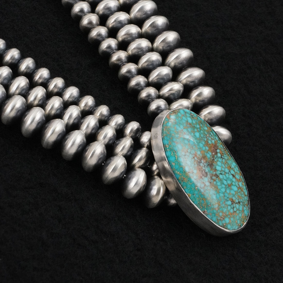 Eugene Gruber, Bryannen Halwood Turquoise & Sterling Silver Navajo Pearl Necklace