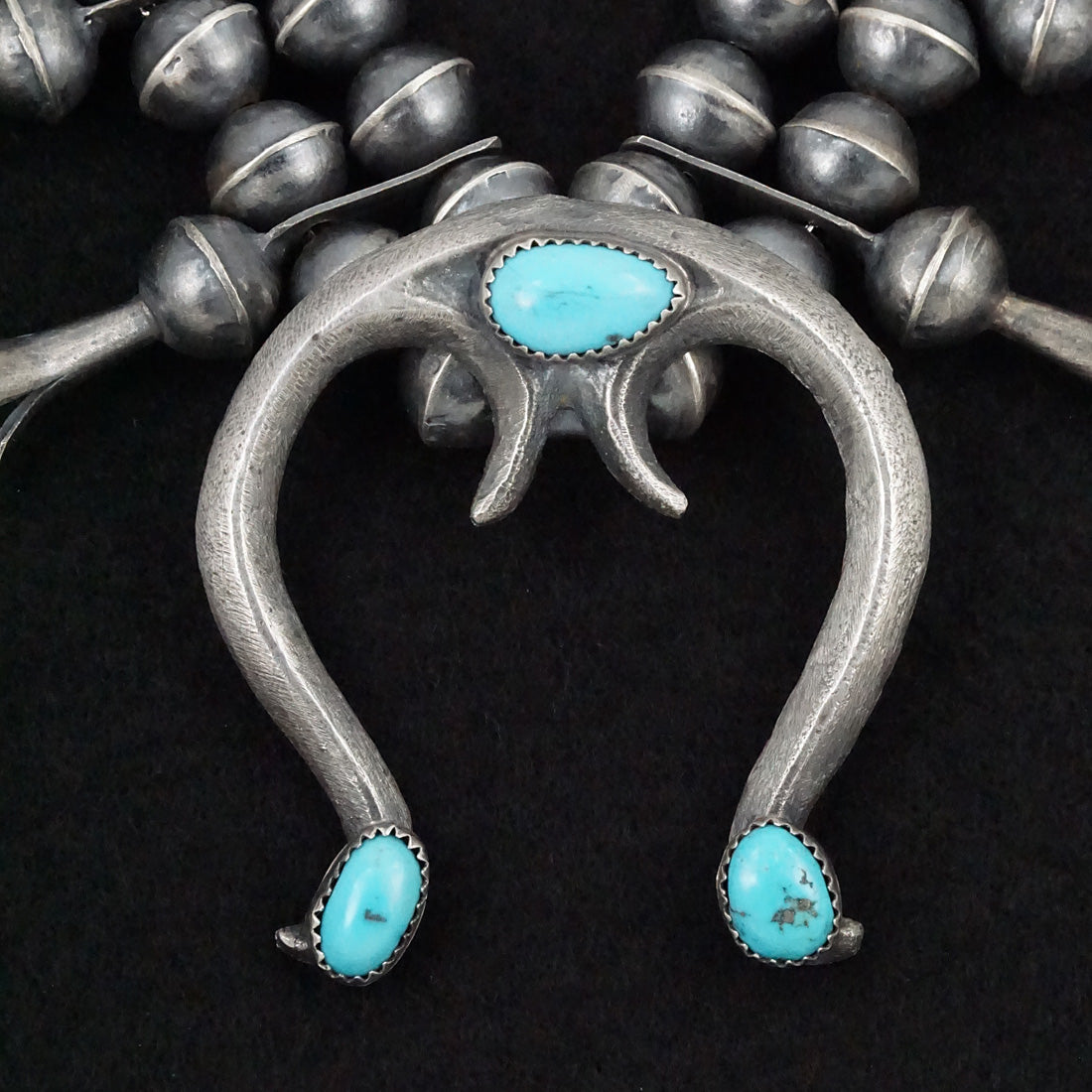 Gilbert Martin Turquoise & Sterling Silver Squash Blossom Necklace & Earrings