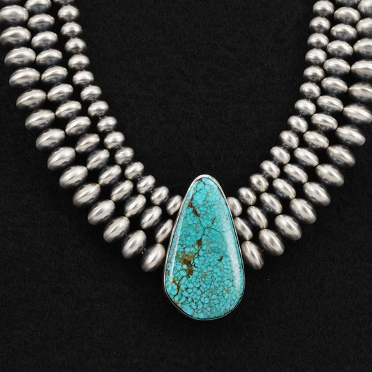 Eugene Gruber, Bryannen Halwood Turquoise & Sterling Silver Navajo Pearl Necklace