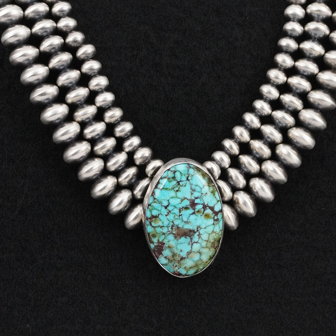 Eugene Gruber, Bryannen Halwood Turquoise & Sterling Silver Navajo Pearl Necklace