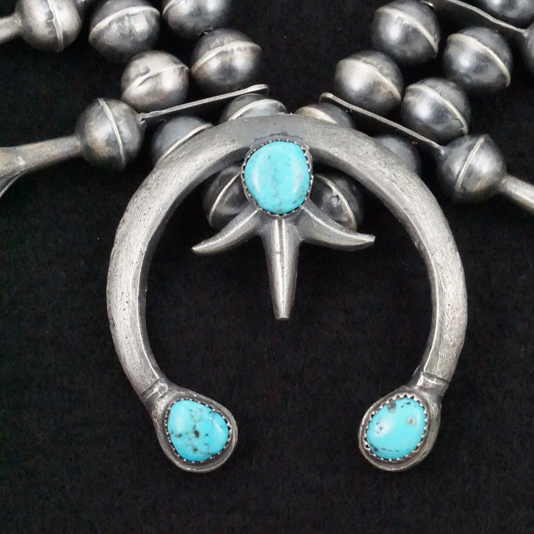 Gilbert Martin Turquoise & Sterling Silver Squash Blossom Necklace & Earrings