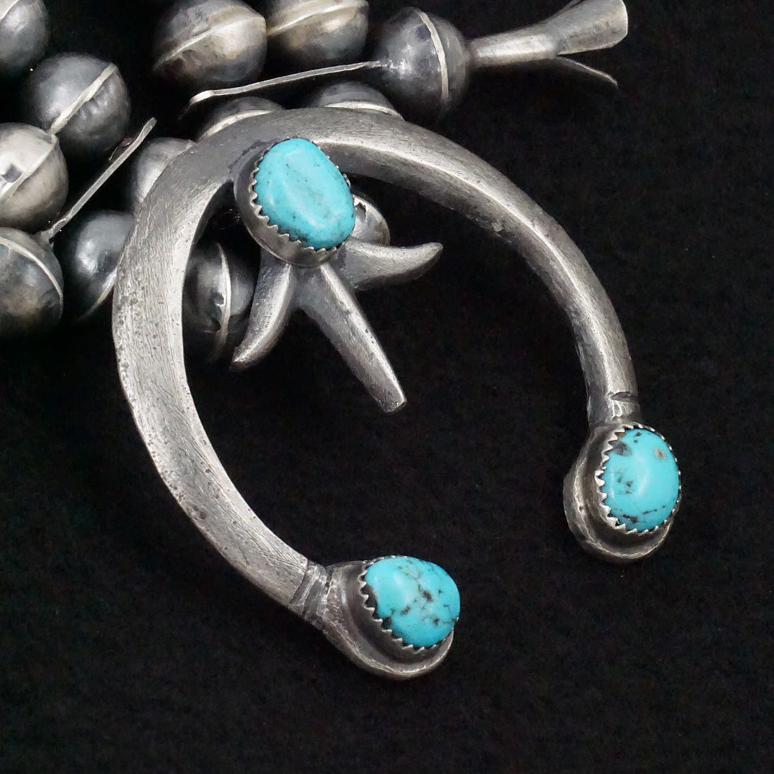 Gilbert Martin Turquoise & Sterling Silver Squash Blossom Necklace & Earrings