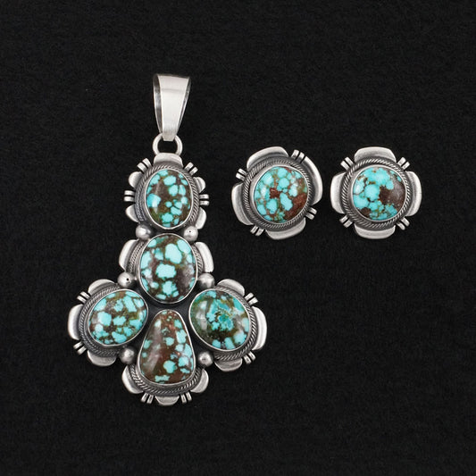 Mark Yazzie Turquoise & Sterling Silver Earrings & Pendant