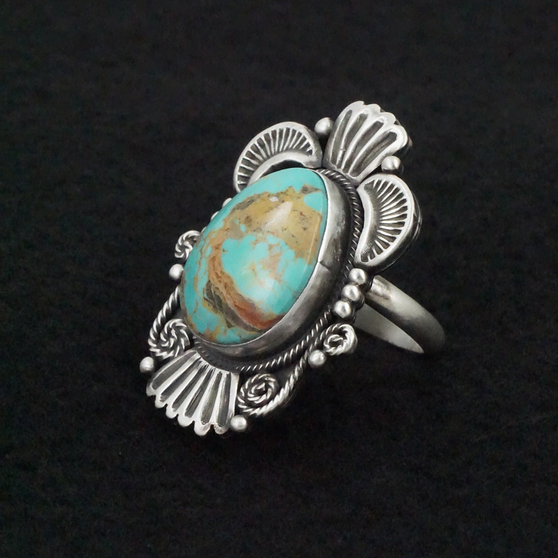 Mark Yazzie Turquoise & Sterling Silver Ring Adjustable