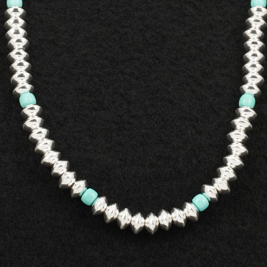 Crystal Haley Turquoise & Sterling Silver Navajo Pearl Necklace 22"