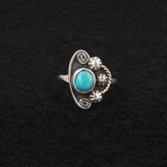 Priscilla Reeder Turquoise & Sterling Silver Ring Size 7.5