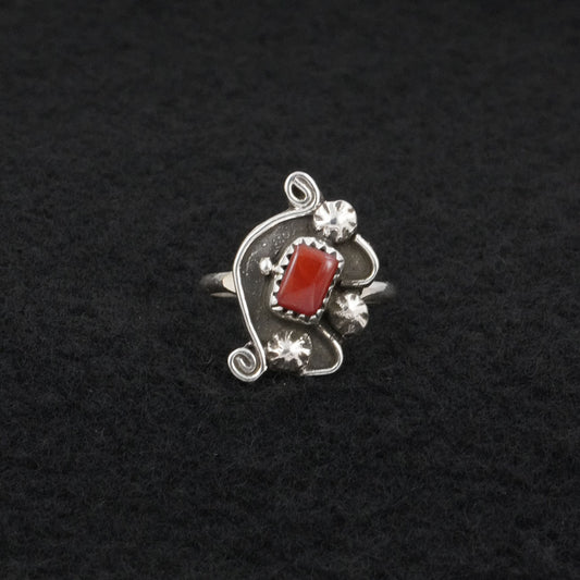 Priscilla Reeder Coral & Sterling Silver Ring Size 7
