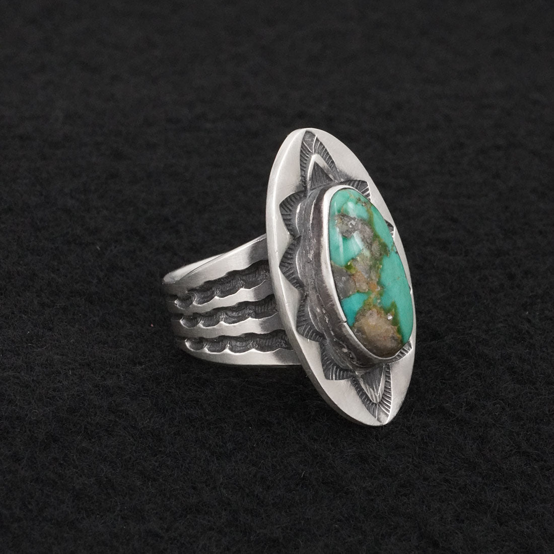 Calvin Martinez Turquoise & Sterling Silver Ring Sz. 8