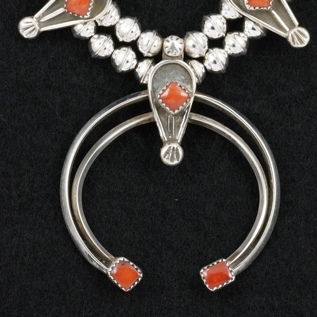 Priscilla Reeder Coral & Sterling Silver Squash Blossom Necklace & Earrings