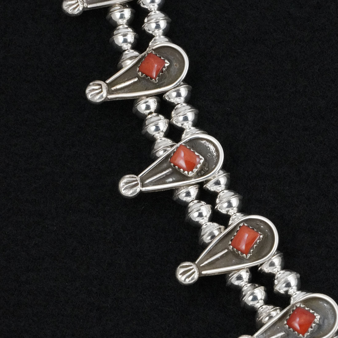 Priscilla Reeder Coral & Sterling Silver Squash Blossom Necklace & Earrings