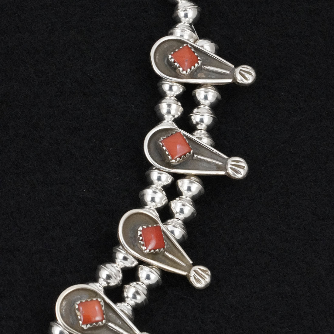 Priscilla Reeder Coral & Sterling Silver Squash Blossom Necklace & Earrings
