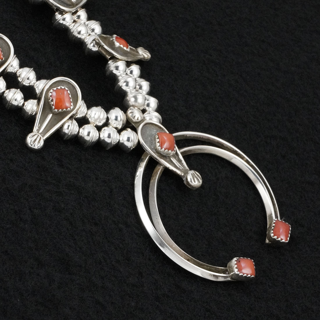 Priscilla Reeder Coral & Sterling Silver Squash Blossom Necklace & Earrings