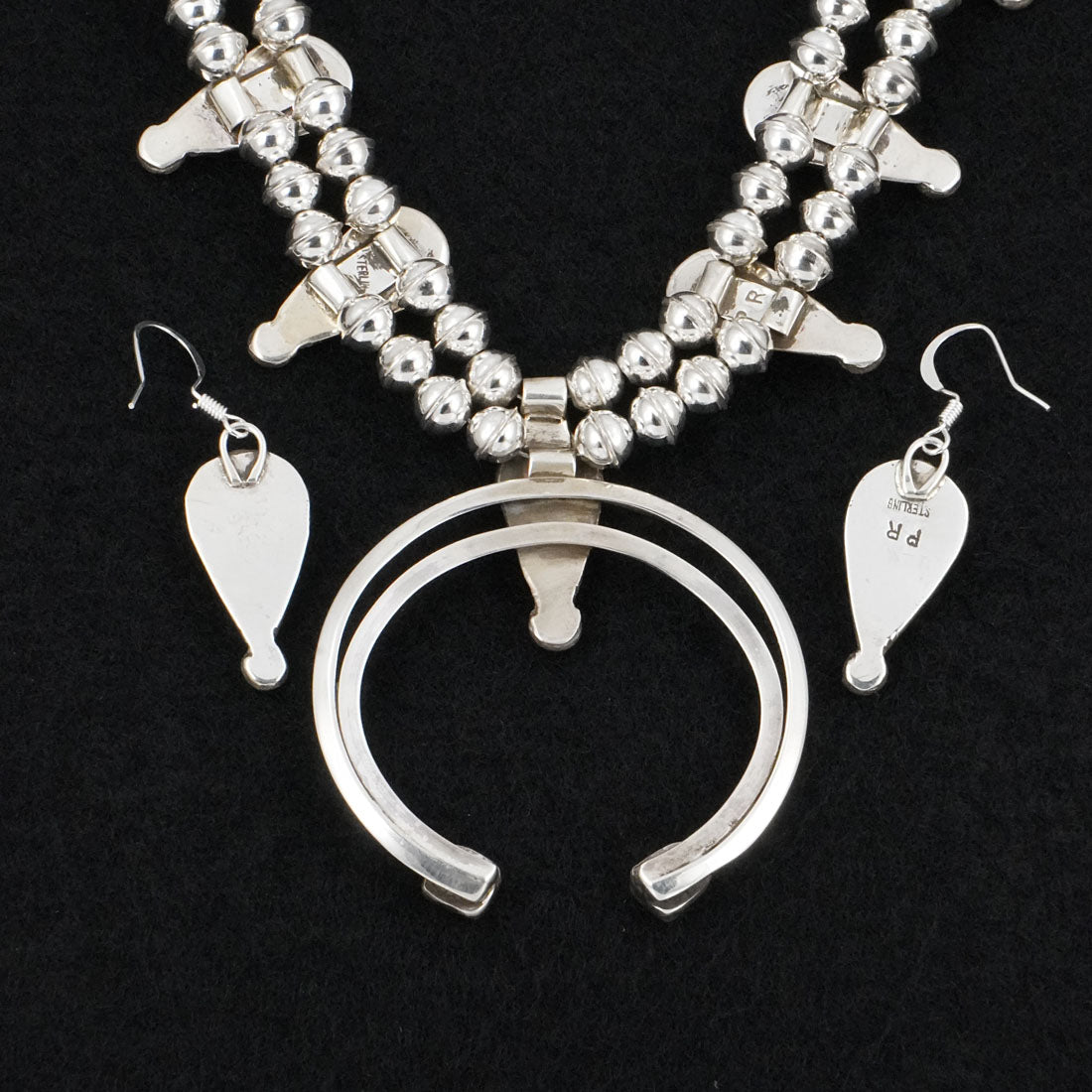 Priscilla Reeder Coral & Sterling Silver Squash Blossom Necklace & Earrings