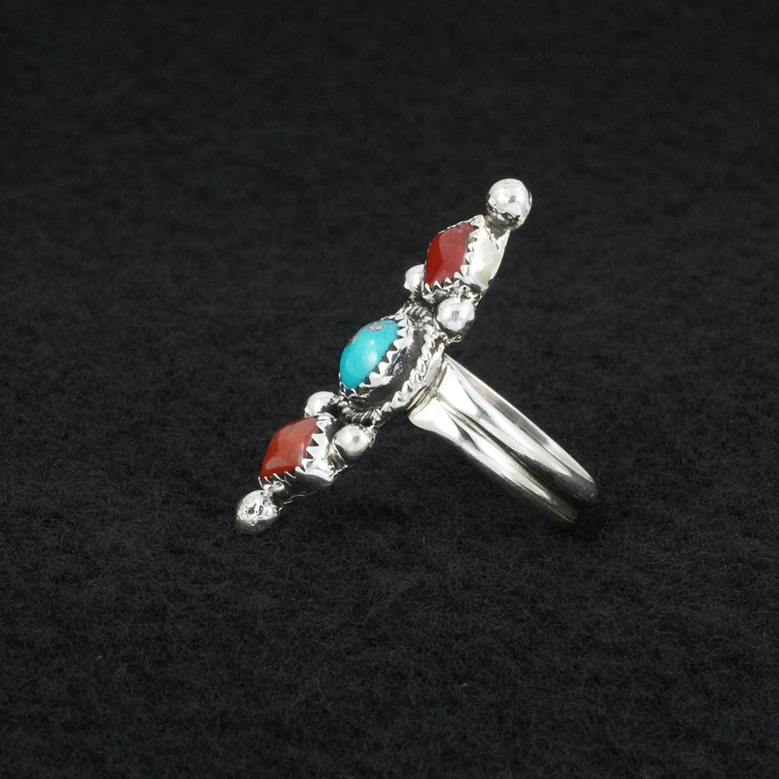 Priscilla Reeder Turquoise, Coral & Sterling Silver Ring Size 7.5
