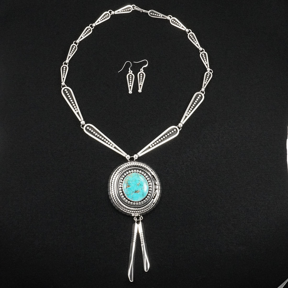 Jonathan Nez Turquoise & Sterling Silver Necklace & Earrings Set
