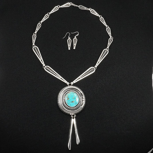 Jonathan Nez Turquoise & Sterling Silver Necklace & Earrings Set