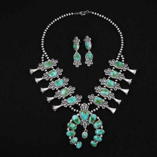 Darrin Livingston Turquoise & Sterling Silver Squash Blossom Set