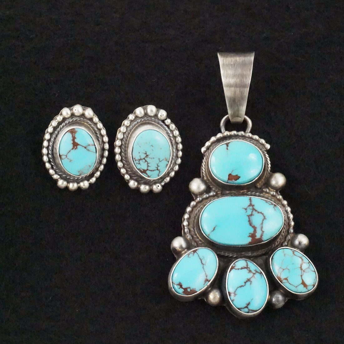 Kathleen Chavez Turquoise & Sterling Silver Earrings & Pendant