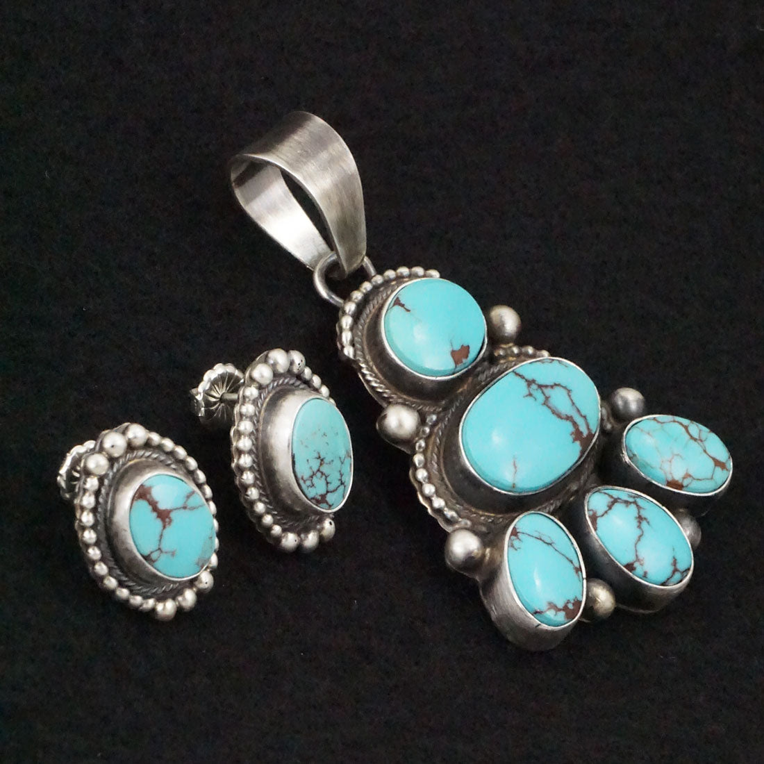 Kathleen Chavez Turquoise & Sterling Silver Earrings & Pendant