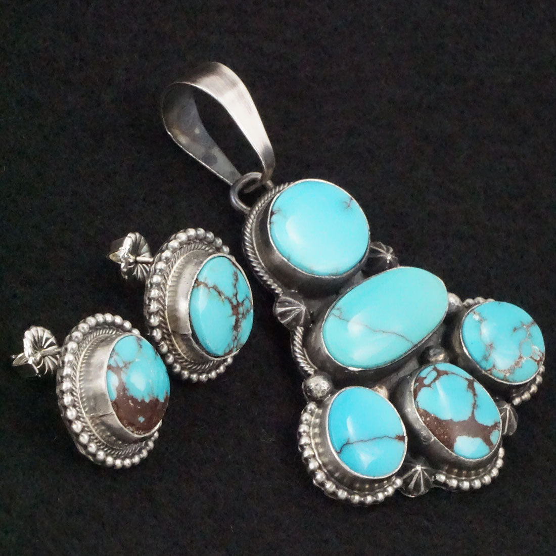 Darrin Livingston Turquoise & Sterling Silver Earrings & Pendant