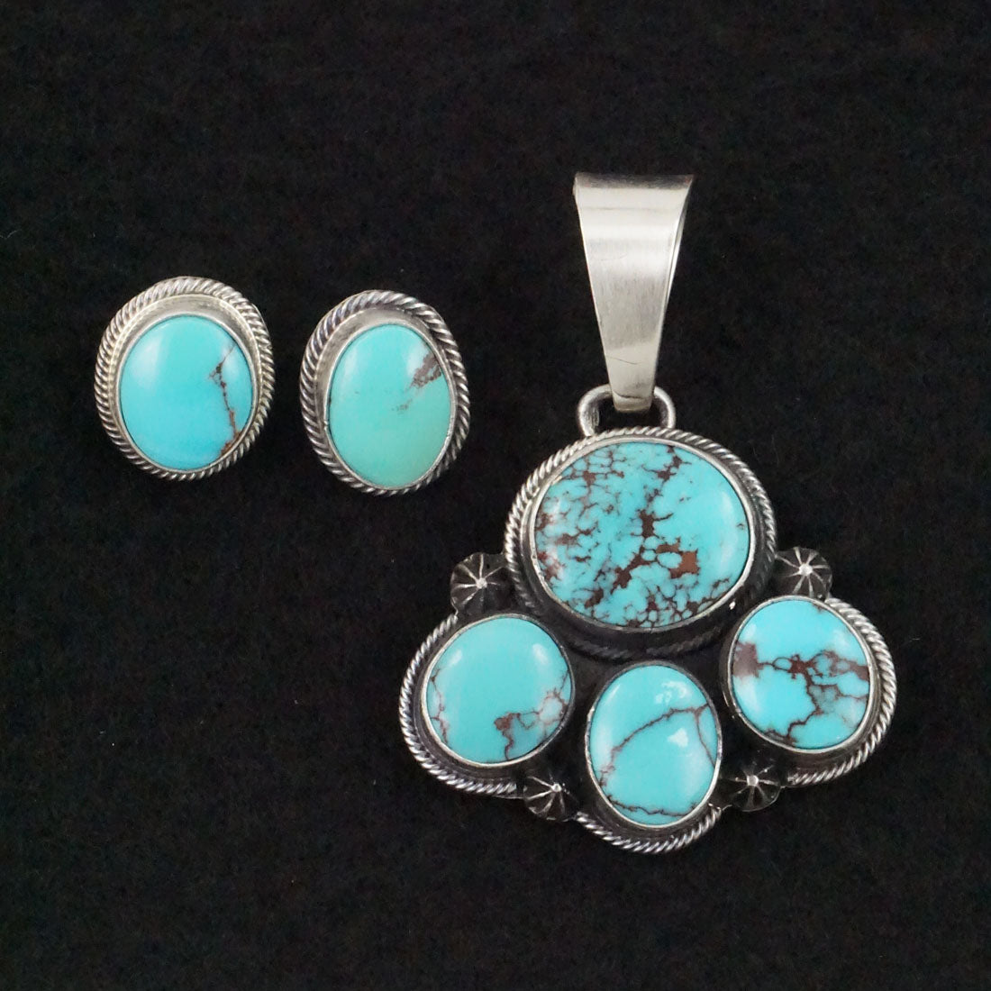 Darrin Livingston Turquoise & Sterling Silver Earrings & Pendant