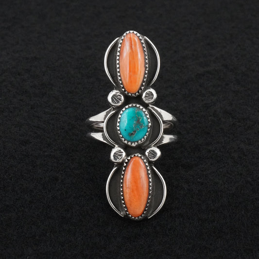 Priscilla Reeder Turquoise, Spiny Oyster & Sterling Silver Ring Sz. 7.5