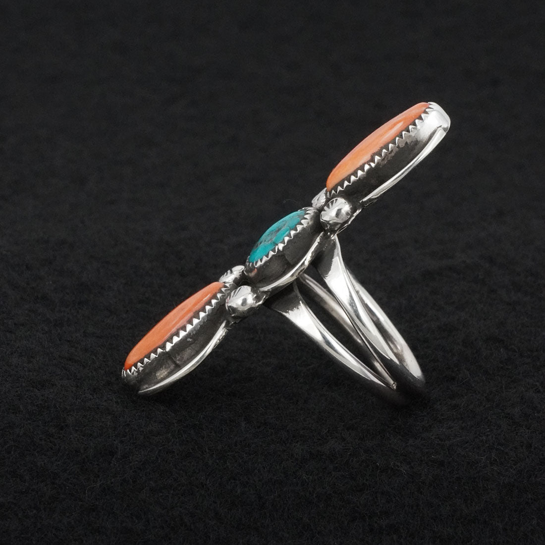 Priscilla Reeder Turquoise, Spiny Oyster & Sterling Silver Ring Sz. 7.5