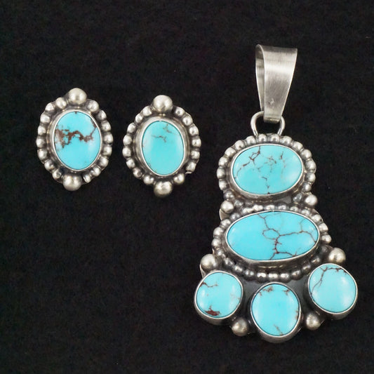 Kathleen Chavez Turquoise & Sterling Silver Earrings & Pendant