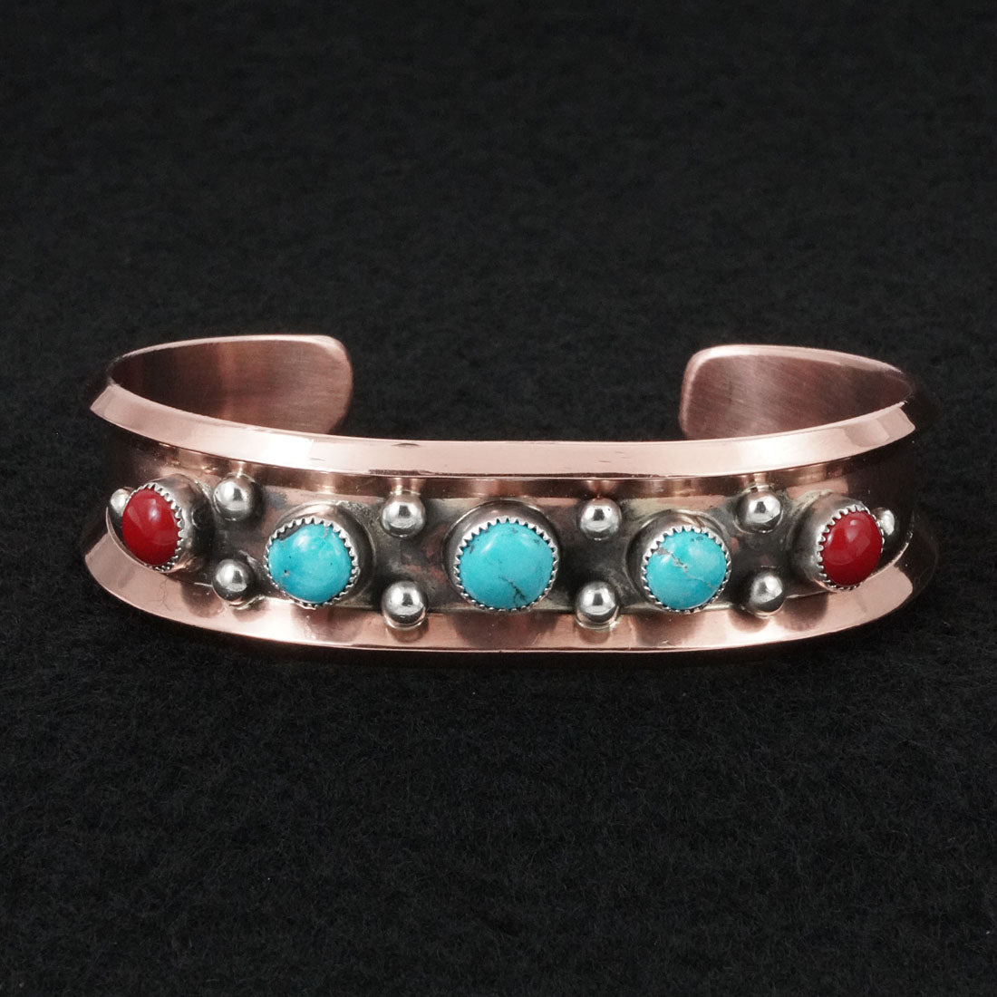 Paul Largo Turquoise, Coral, Sterling Silver & Copper Bracelet