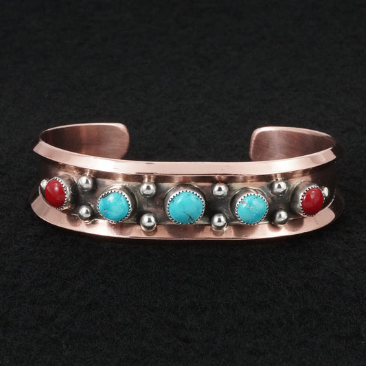 Paul Largo Turquoise, Coral, Sterling Silver & Copper Bracelet