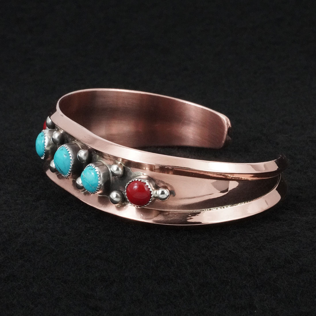 Paul Largo Turquoise, Coral, Sterling Silver & Copper Bracelet