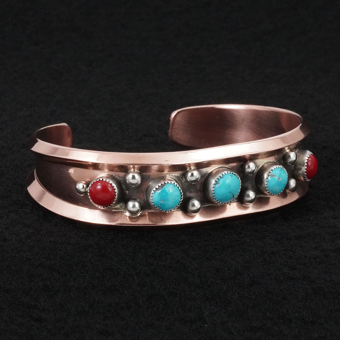 Paul Largo Turquoise, Coral, Sterling Silver & Copper Bracelet
