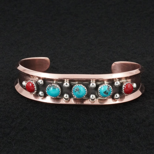 Paul Largo Turquoise, Coral, Sterling Silver & Copper Bracelet