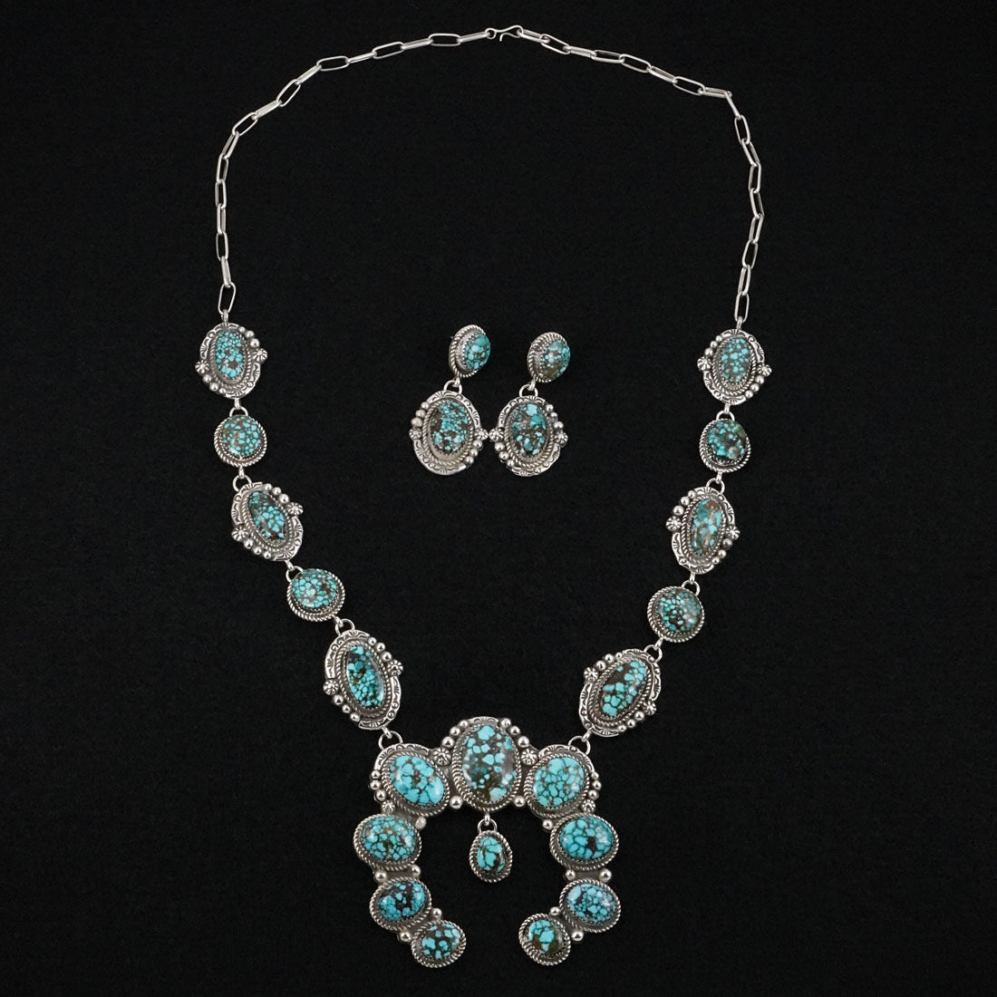 Phil Nez Turquoise & Sterling Silver Necklace Set