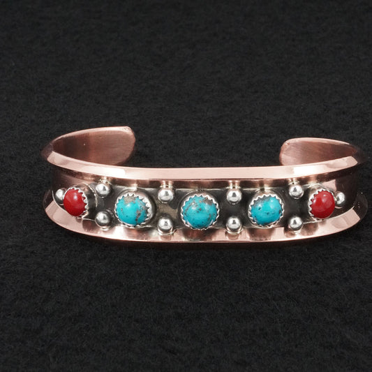 Paul Largo Turquoise, Coral, Sterling Silver & Copper Bracelet