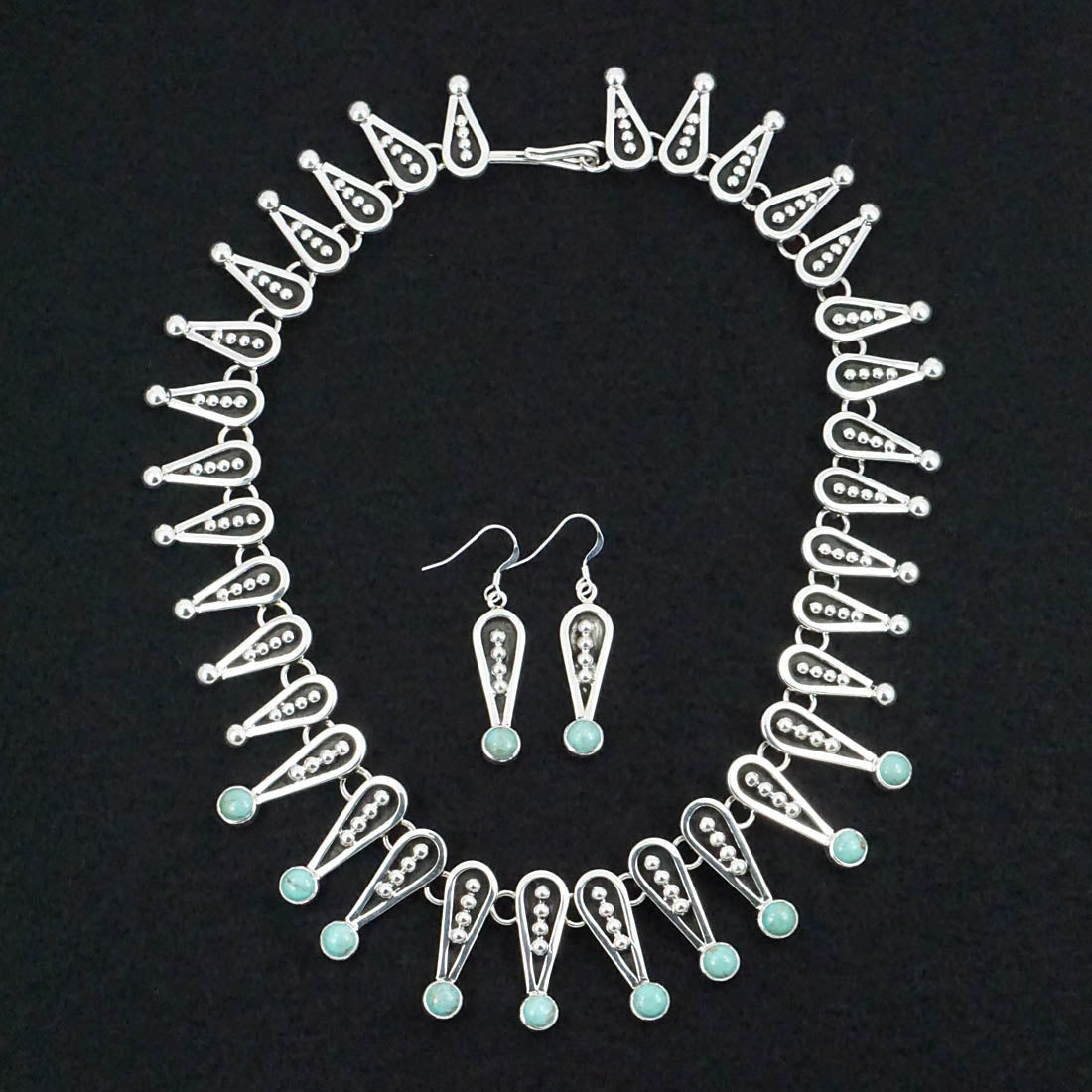 Jonathan Nez Turquoise & Sterling Silver Necklace & Earrings Set