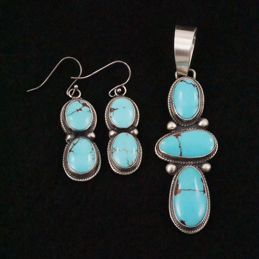 Bobby Johnson Turquoise & Sterling Silver Earrings & Pendant