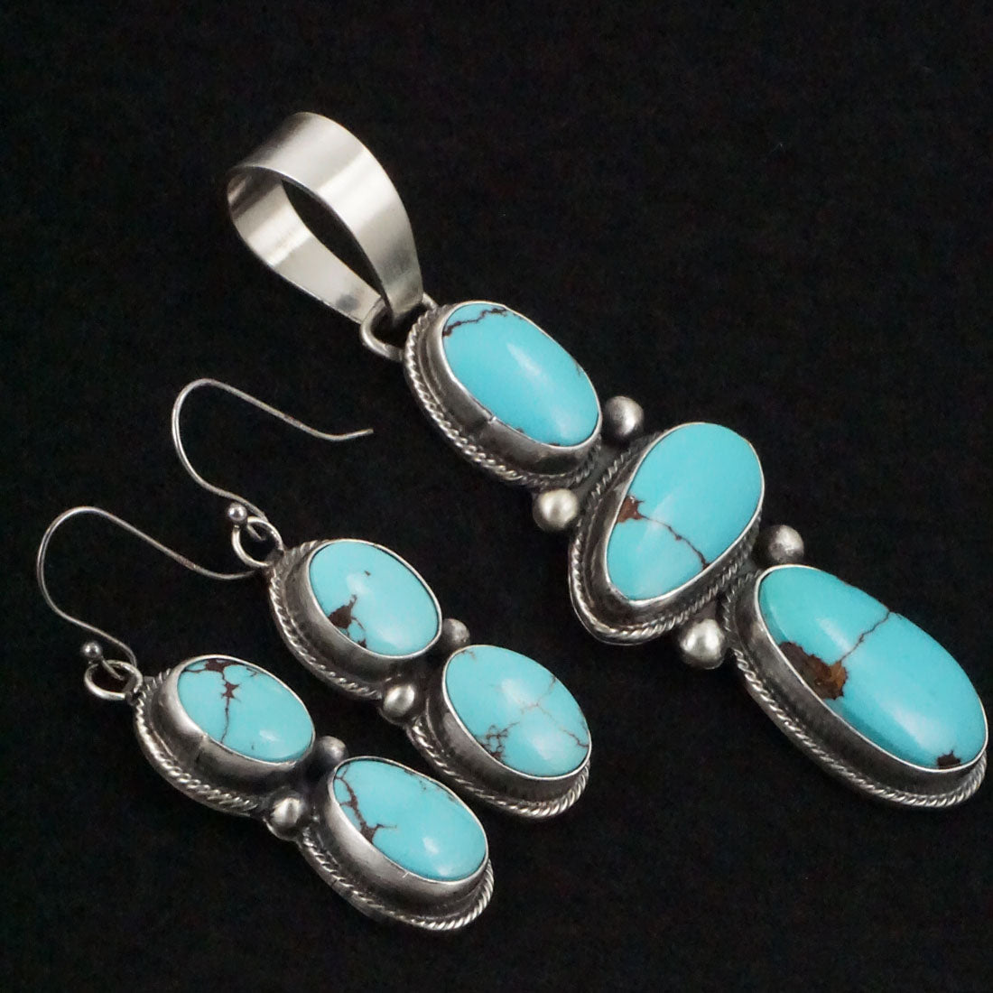 Bobby Johnson Turquoise & Sterling Silver Earrings & Pendant